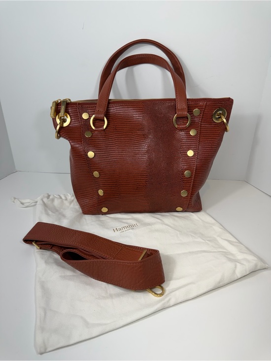 Hammitt Handbags - Hammitt Daniel Leather Satchel Crossbody Bag Cognac Lizard Gold